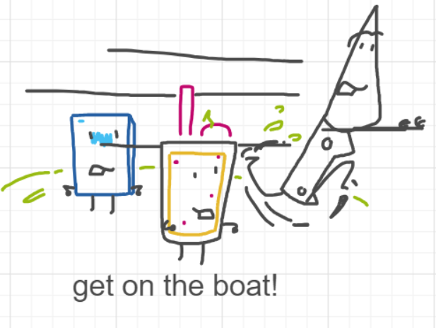 A panel from Ready Oar Knot, episode three of the Board Boards object show by Furretwalk/WalkingFurret.